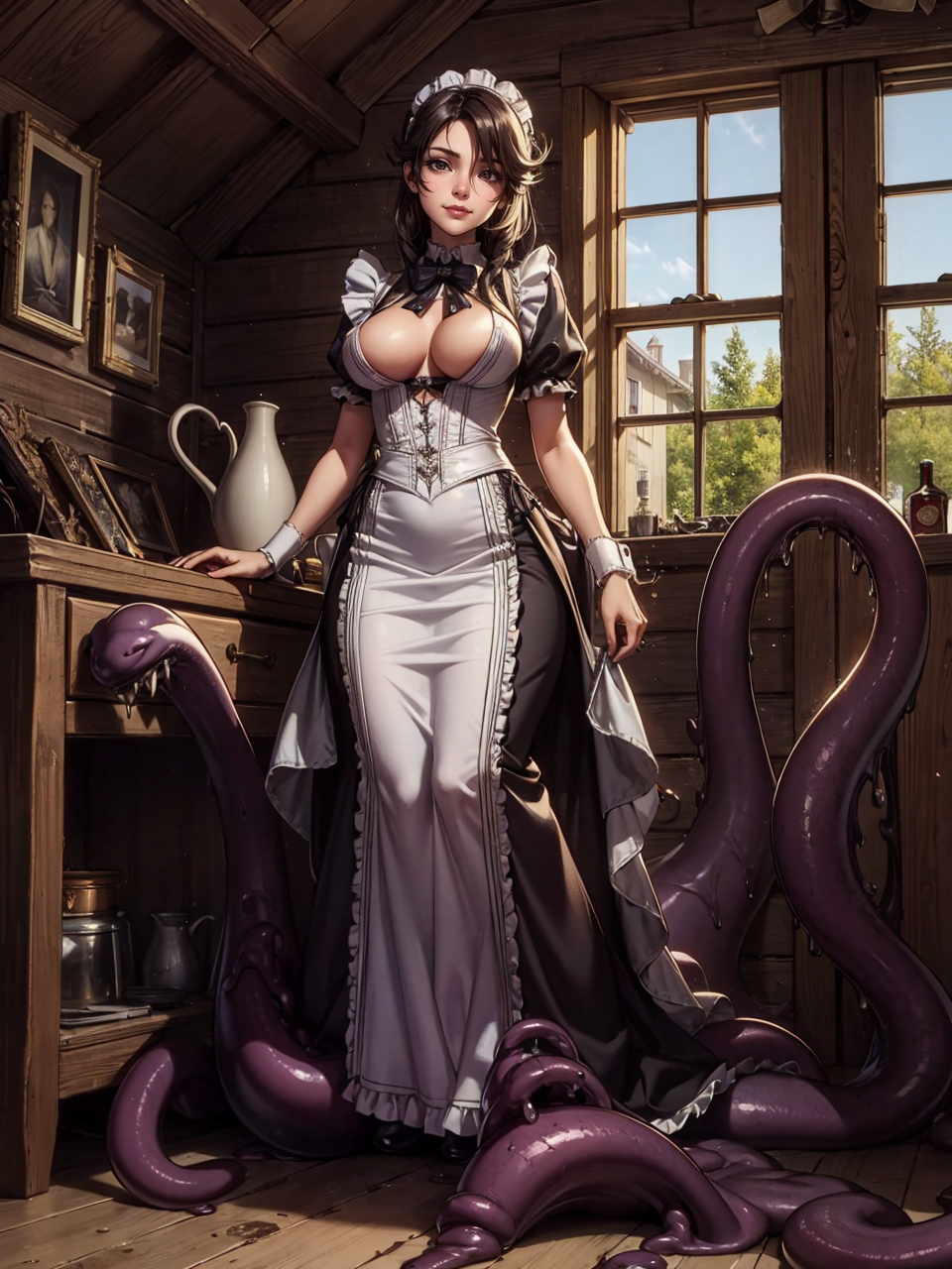 04283-2095014568-masterpiece, best quality, 1girl, shoggoth, body horror, maid, full body, cabin background, seductive smile, fantasy, solo, mons.png